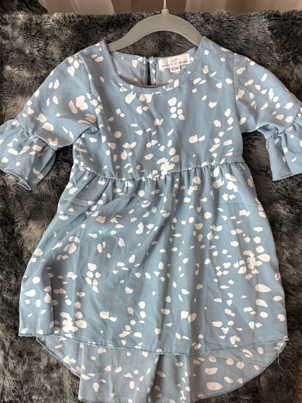 Bailey’s Blossoms Light Blue Short Sleeve ToddlerDress with White Abstract Spots